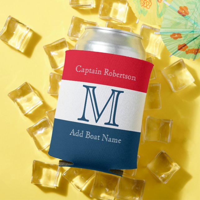 Porta-lata Cor Sólida da Faixa Azul Vermelha MONOGRAM (Verão in situ)