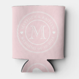 Porta-lata Coração de Monograma de Casamento Sussurro Rosa