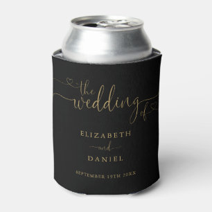 Porta-lata Coração Preto e Dourado Script Casamento