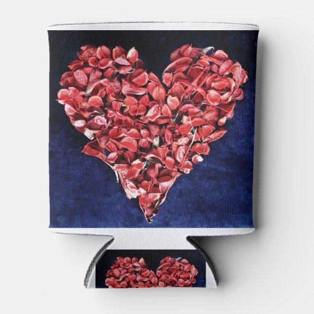 Porta-lata Coração Vermelho-Petal Rosa do Amor Romântico (Frente)