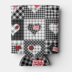 Porta-lata Corações Brancos Pretos Sem Olhos.