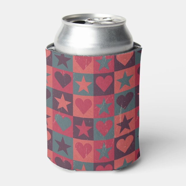 Porta-lata Corações E Estrelas Padrão Rosa (Can Front)