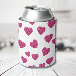 Porta-lata Corações Glitter Rosa de São Valentim em Branco