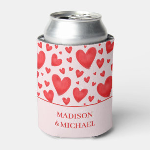 Porta-lata Corações Retrô de São Valentim Casamento Rosa Verm