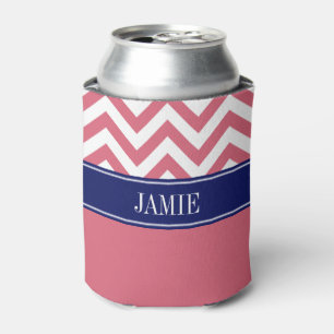 Porta-lata Coral Branco LG Chevron Azul Marinho Monograma Nom