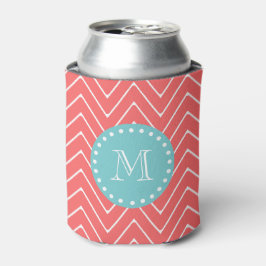 Porta-lata Coral Chevron Pattern | Monograma Verde Mint
