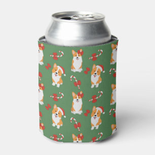 Porta-lata Corgi Christmas Candy Cane Pattern
