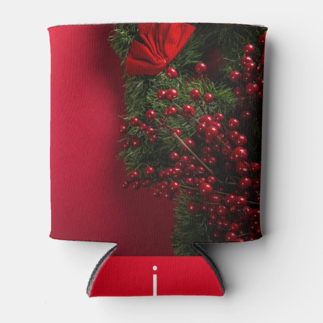 Porta-lata coroa de natal com bagas vermelhas (Frente)