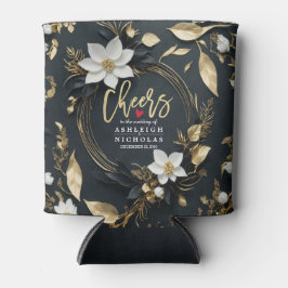 Porta-lata Coroa Floral de Ouro Branco Bodas Cheers ao Amor