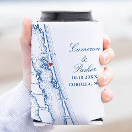 Porta-lata Corolla NC Map Elegant OBX Navy Blue Wedding Favor