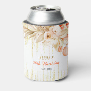 Porta-lata Corrente de Brilho Dourado Flor Laranja Amarelo An