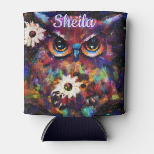 Porta-lata Coruja Floral Impressionista Whimsical Personaliza
