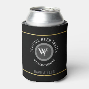 Porta-lata costume preto do monograma do provador da cerveja