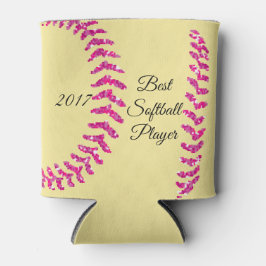 Porta-lata Costuras de Softbol com Brilho Falso Rosa