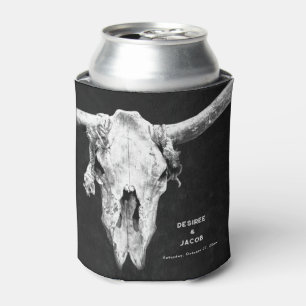 Porta-lata Country Rodeo Western Black and White Bull Skull