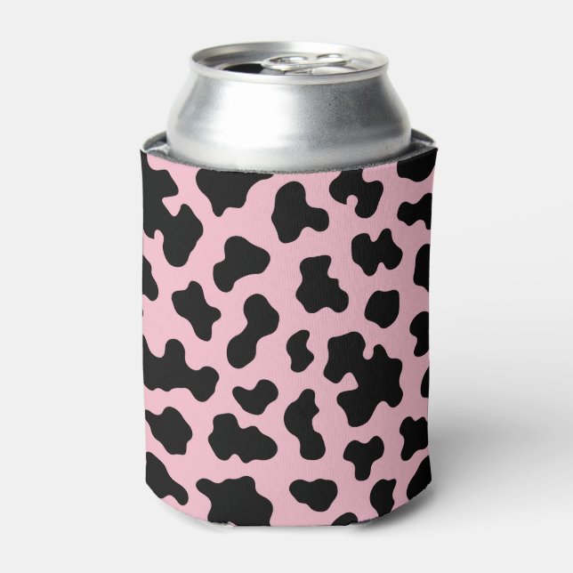 Porta-lata Couro Cow Print Preto & Rosa  (Can Front)