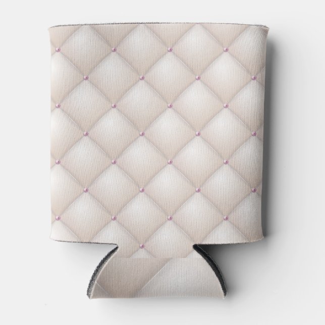Porta-lata Couro creme, textura estofada. (Frente)
