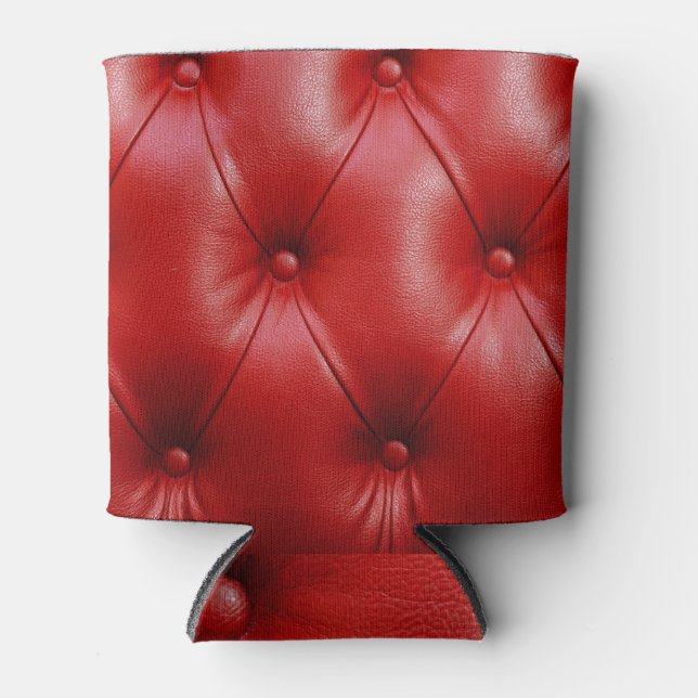 Porta-lata Couro Vermelho: Elegância do Padrão de Upholsteria (Frente)