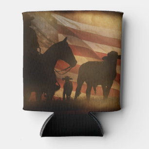 Porta-lata Cowboy e bandeira americana - latão aflita