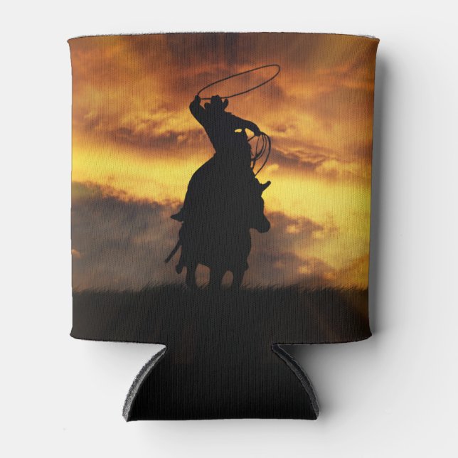 Porta-lata Cowboy Ropando com Cavalo e Sunset (Frente)