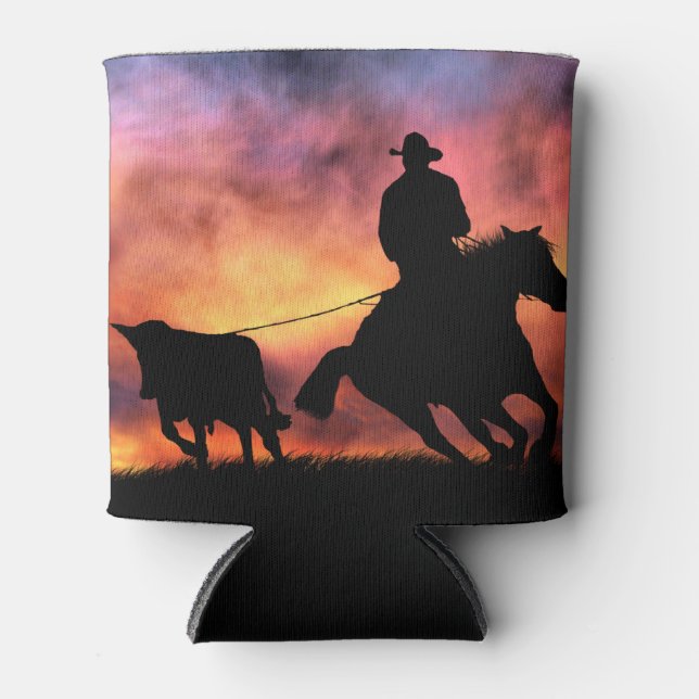 Porta-lata Cowboy Steer Roping off Horse (Frente)