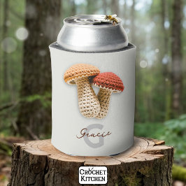 Porta-lata Cozy Cottagecore Crochet Mushroom Monograma