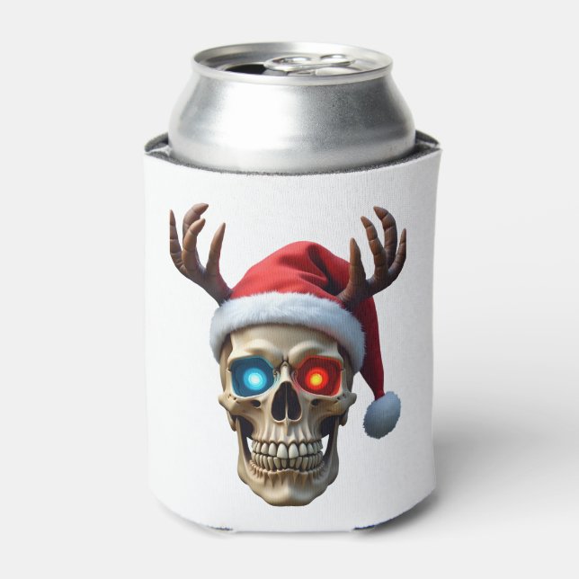Porta-lata Crânio de Natal com Santa Hat e Antlers Místico (Can Front)
