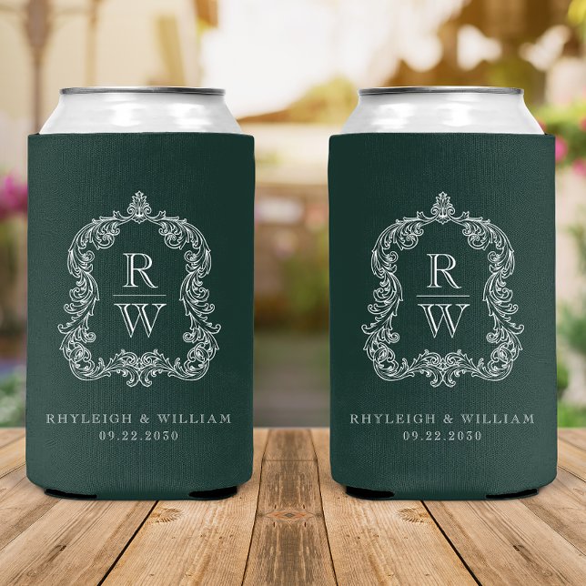 Porta-lata Crest Monograma Floresta Verde Casamento (Criador carregado)
