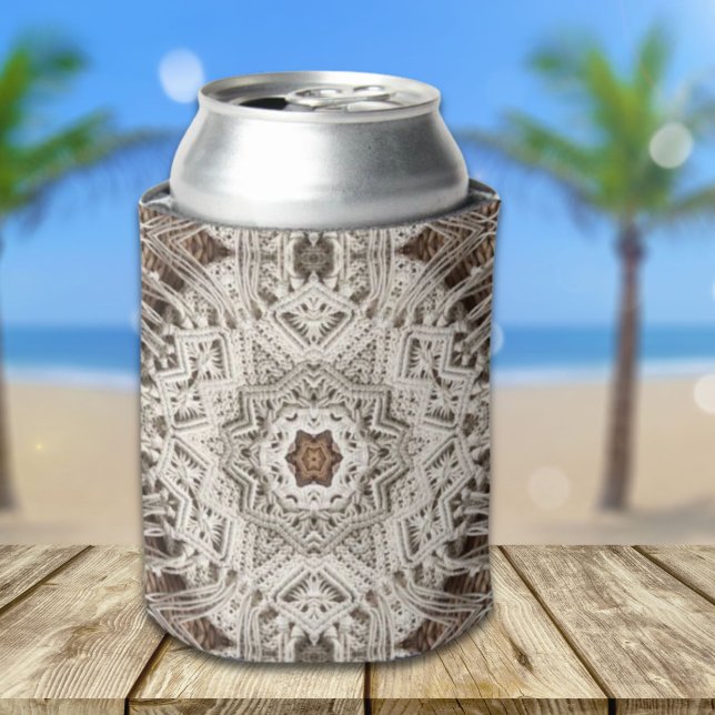 Porta-lata crochê tribal boho chic (tropical beach boho chic tribal macrame crochet can cooler)