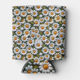 Porta-lata Crochet White Daisies Spring Wildflowers