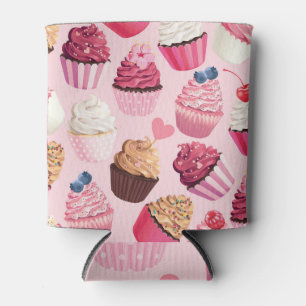 Porta-lata Cupcakes Rosa Pastel: Padrão Vintage.