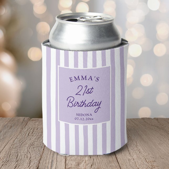 Porta-lata Custom 21st Birthday Preppy Purple Striped Party (Criador carregado)