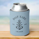 Porta-lata Custom Boat Name Anchor Crest Nautical Lake House<br><div class="desc">Celebrate life on the water with this custom boat name can cooler featuring a classic anchor and ship wheel crest design. Personalized with your boat name, location, and established date, this nautical can sleeve is perfect for lake days, marina gatherings, fishing trips, and coastal weekends. The timeless maritime emblem gives...</div>