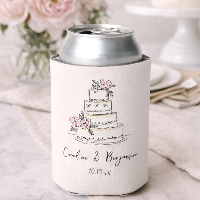 Porta-lata Custom Handwritten Blush Cream Doodle Wedding Cake (Criador carregado)