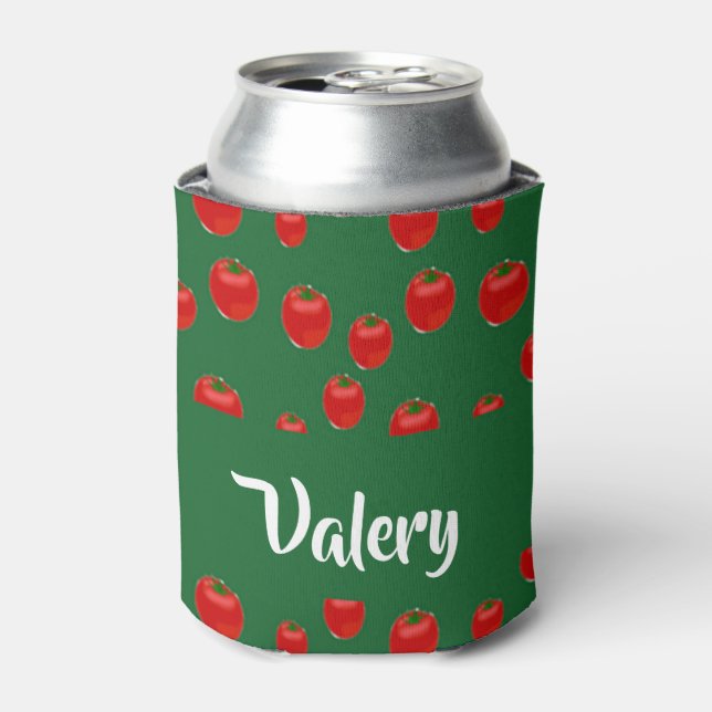 Porta-lata Custom name red tomatoes on green (Can Front)