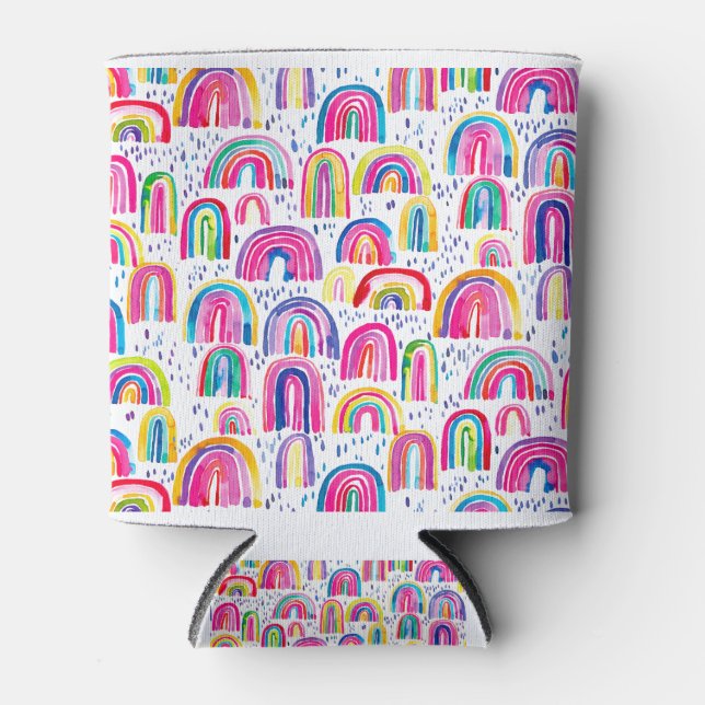 Porta-lata Cute Colorful Watercolor Rainbows (Frente)