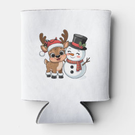 Porta-lata Cute Holiday Reindeer & Snowman
