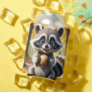 Porta-lata Cute Kawaii style Racoon segurando uma bolota