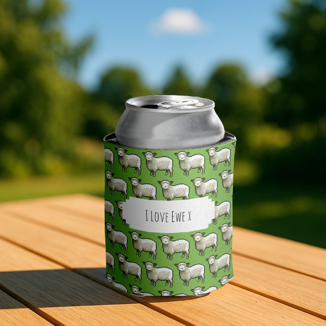 Porta-lata Cute Sheep White & Woolly Flock Pixel Art Pattern (Criador carregado)