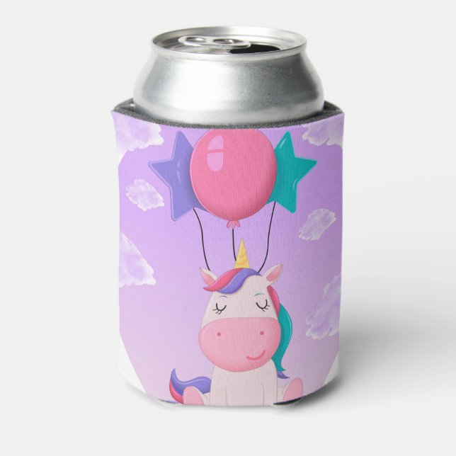 Porta-lata Cute Sitting Unicorn and Balloons Lilac (Can Back)