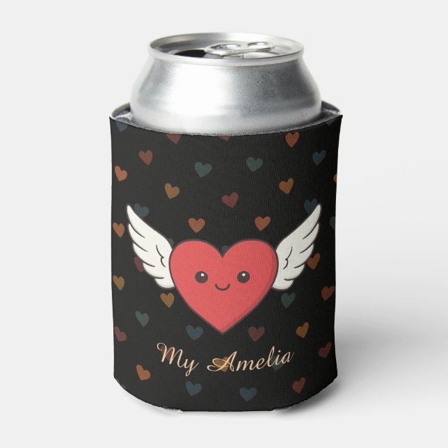 Porta-lata Cute Winged Heart Can Cooler – Valentine Gift (Can Front)
