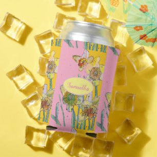 Porta-lata Daffodil Painting Watercolor Amarelo Flor rosa