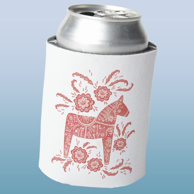 Porta-lata Dala Horse Red e White Suecos (Swedish Dala Horse red and white can cooler)