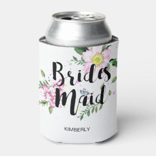Porta-lata Damas de Honra Rosa Floral Aquarela Casamento