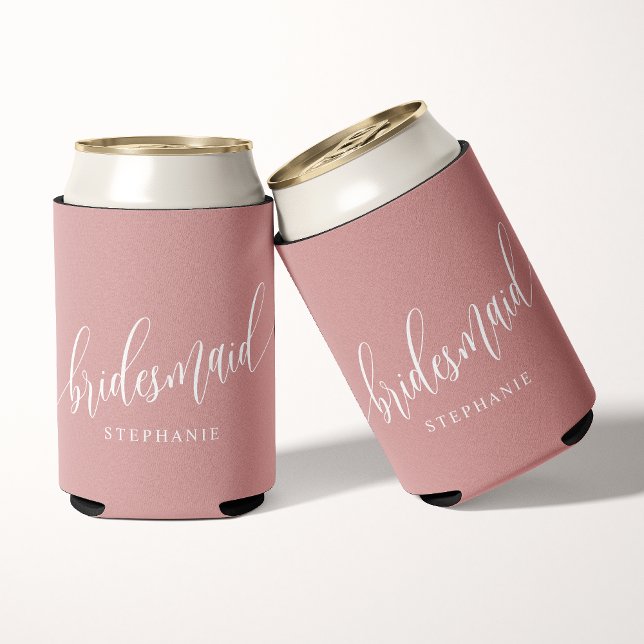 Porta-lata Damas de Honra Rosa Poeira Moderno Script (Criador carregado)