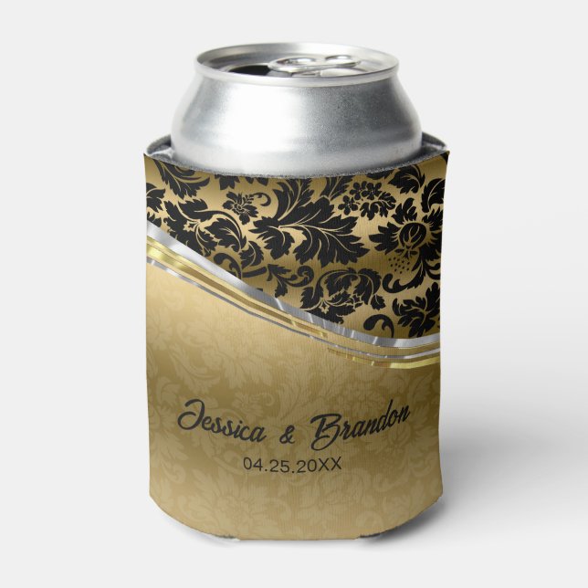 Porta-lata Damascos Dourados E Pretos Elegantes Com Acentos D (Can Front)
