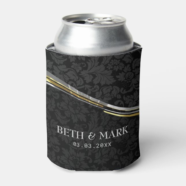 Porta-lata Damascos Negros Prateados e acentos Dourados (Can Front)