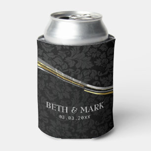 Porta-lata Damascos pretos prata & acentos do ouro