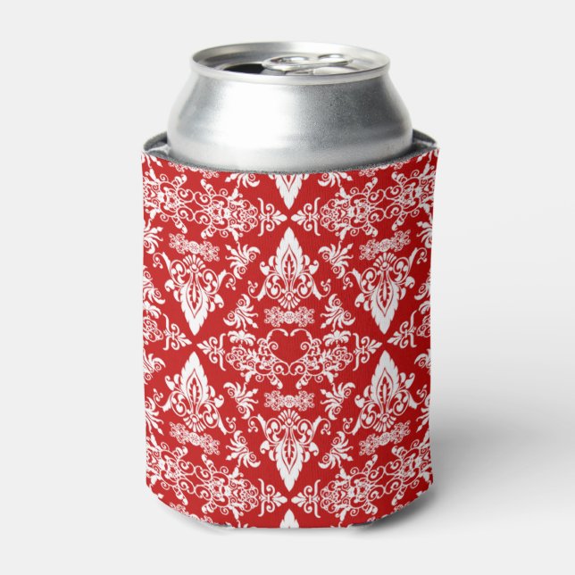Porta-lata Damask 01 Red-White-Drink Can Cooler (Can Front)