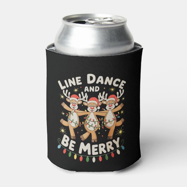 Porta-lata Dança em Linha de Renas e Alegres Luzes de Natal (Can Front)